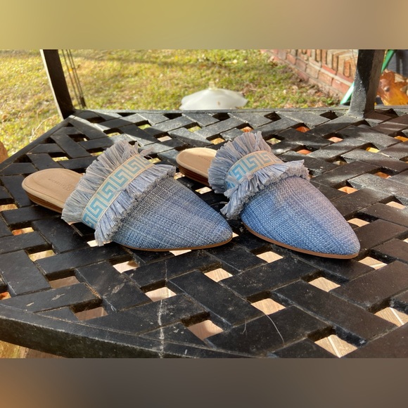 Michelle McDowell Blue Greek Key Raffia Mules — Size 7 - Picture 3 of 13